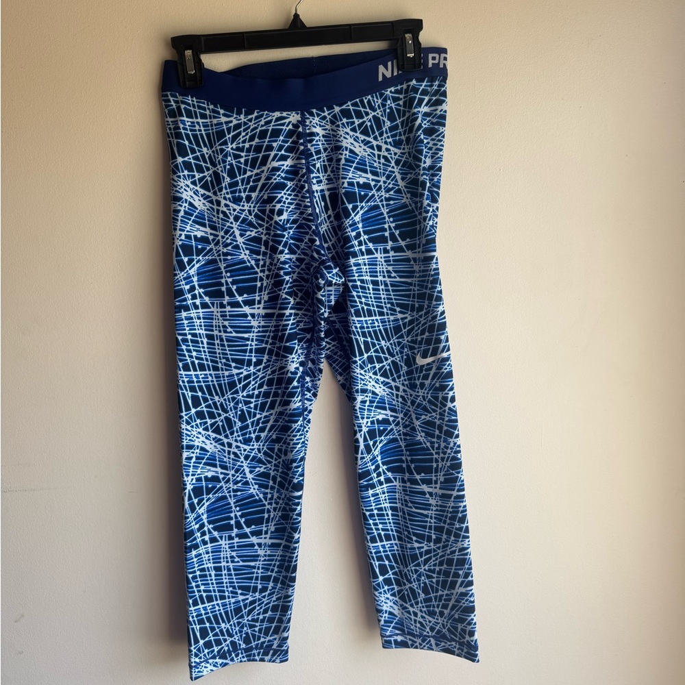 Nike Pro Blue and White Graphic Leggings size large
